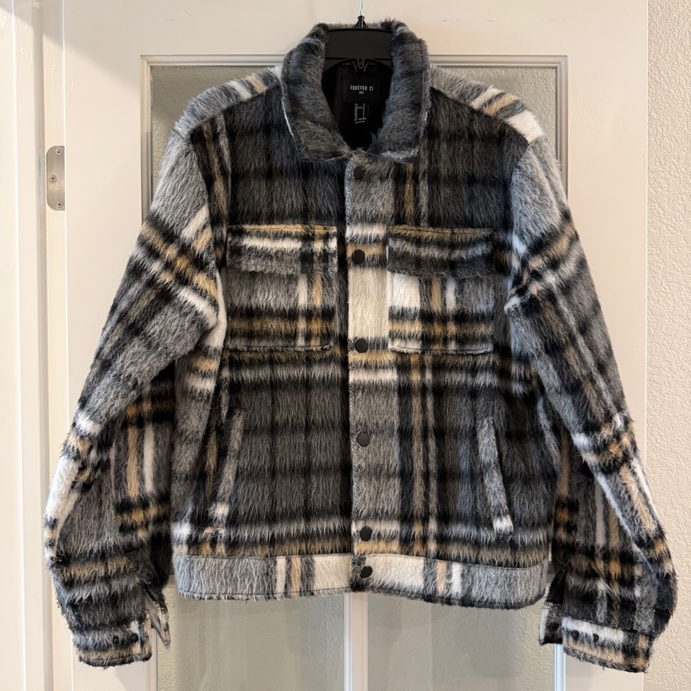 Forever 21 Men's Jacket Plaid Brushed Mohair Size Small
